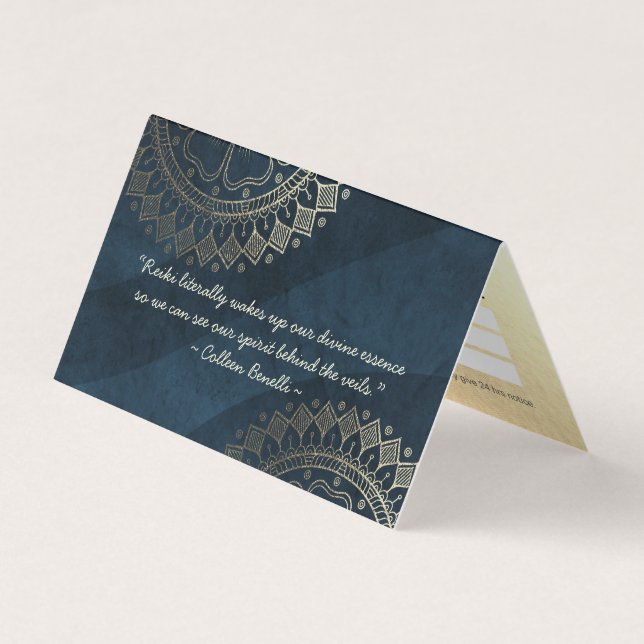 Yoga Meditation Instructor Blue Gold Mandala Price Business Card (Front)