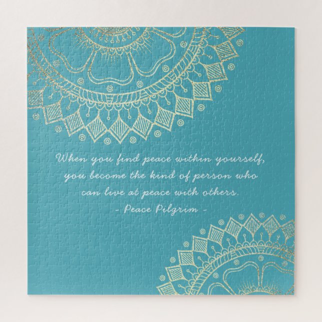 Yoga Meditation Instructor Blue Gold Mandala Quote Jigsaw Puzzle (Vertical)