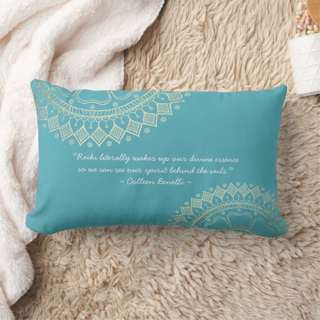 Yoga Meditation Instructor Blue Gold Mandala Quote Lumbar Cushion (Blanket)