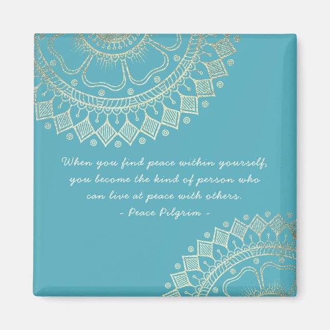 Yoga Meditation Instructor Blue Gold Mandala Quote Magnet (Front)