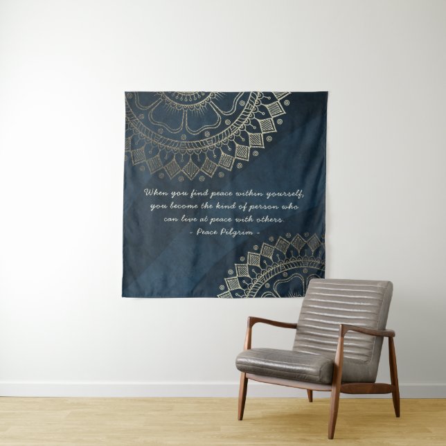 Yoga Meditation Instructor Blue Gold Mandala Quote Tapestry (In Situ)