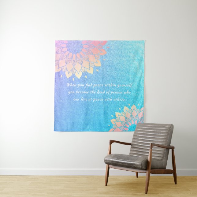 Yoga Meditation Instructor Blue Gold Mandala Quote Tapestry (In Situ)