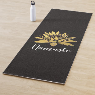Yoga Meditation Instructor Chic Black & Gold Lotus Mat