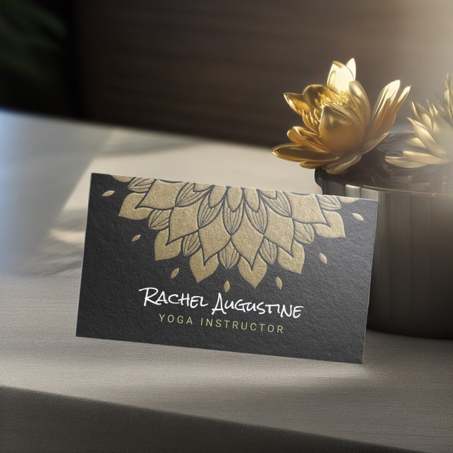 YOGA Meditation Instructor Chic Black Gold Mandala Business Card (Creator Uploaded)