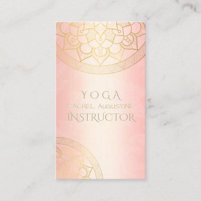 YOGA Meditation Instructor Chic Rose Gold Mandala Business Card (Front)