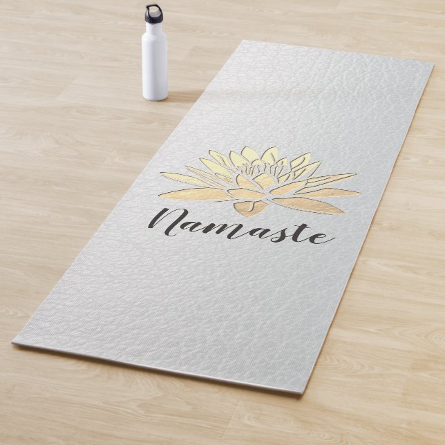 Yoga Meditation Instructor Chic White & Gold Lotus Mat (In Situ)
