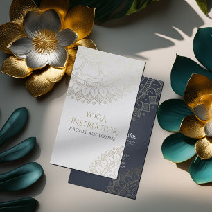 Yoga Meditation Instructor Chic White Gold Mandala Business Card