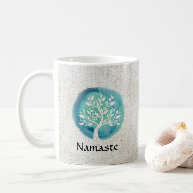 Yoga Meditation Instructor Elegant Watercolor Tree Coffee Mug (With Donut)
