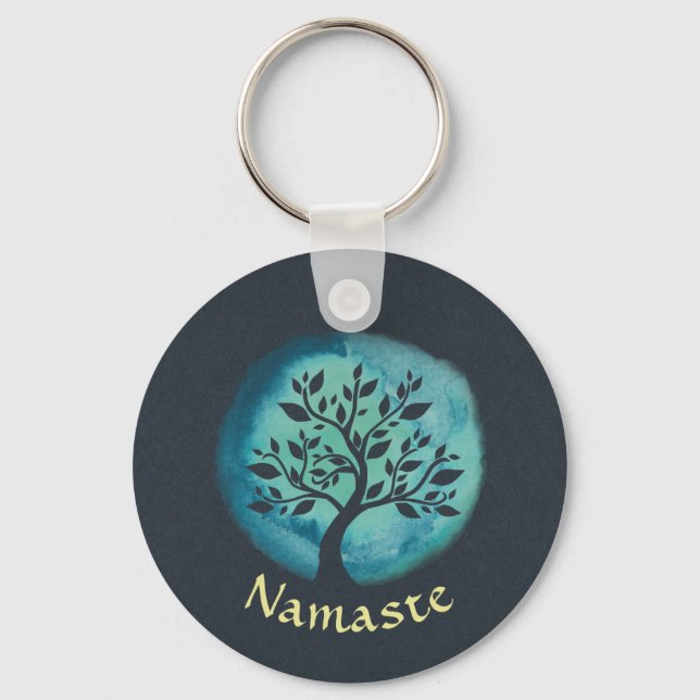 Yoga Meditation Instructor Elegant Watercolor Tree Key Ring (Front)