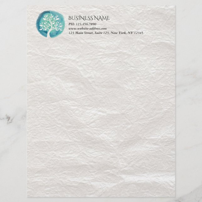YOGA Meditation Instructor Elegant Watercolor Tree Personalised Letterhead (Front)