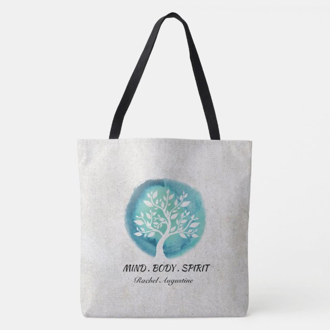 Yoga Meditation Instructor Elegant Watercolor Tree Tote Bag (Front)