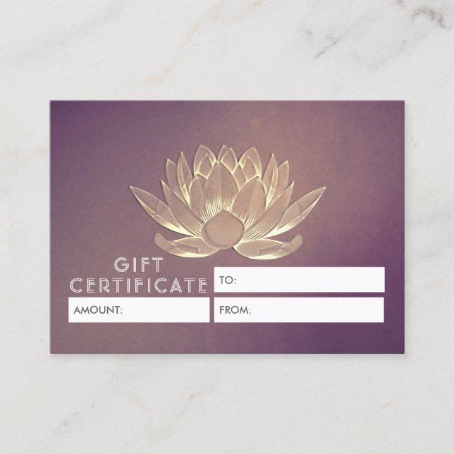 YOGA Meditation Instructor Gift Certificate Lotus (Front)