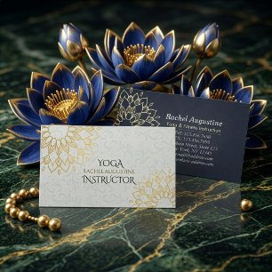 Yoga Meditation Instructor Gold Floral Mandala Business Card