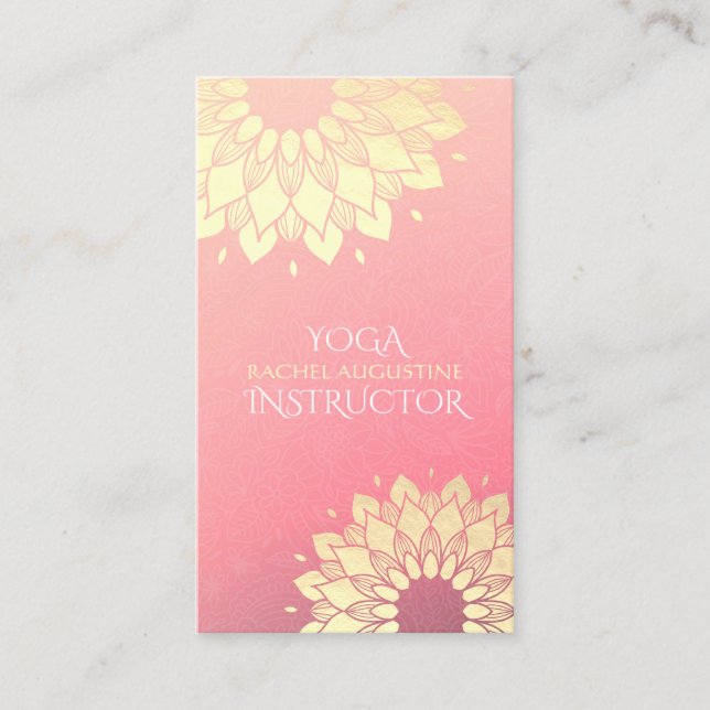 Yoga Meditation Instructor Gold Floral Mandala Business Card (Front)