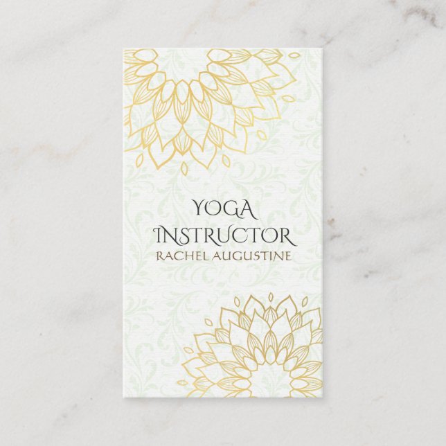 Yoga Meditation Instructor Gold Floral Mandala Business Card (Front)