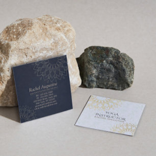 Yoga Meditation Instructor Gold Floral Mandala Square Business Card