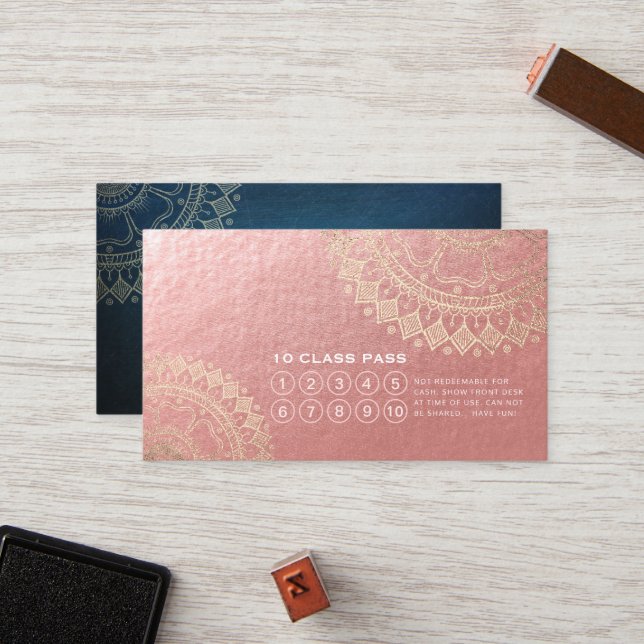 Yoga Meditation Instructor Gold Mandala Class Pass Loyalty Card (Front/Back In Situ)