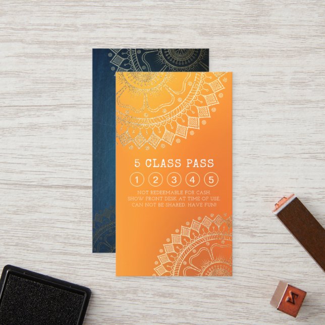 Yoga Meditation Instructor Gold Mandala Class Pass Loyalty Card (Front/Back In Situ)
