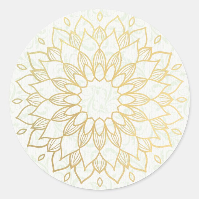 Yoga Meditation Instructor Gold Mandala Flowers Classic Round Sticker (Front)