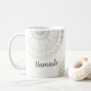 Yoga Meditation Instructor Gold Mandala Flowers Coffee Mug