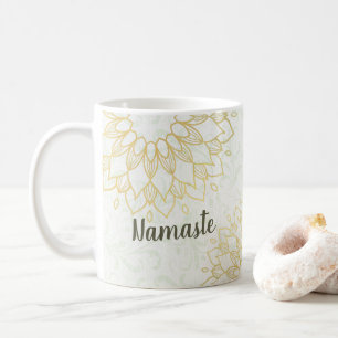 Yoga Meditation Instructor Gold Mandala Flowers Coffee Mug