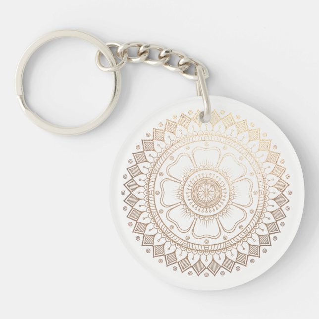 Yoga Meditation Instructor Gold Mandala Flowers Key Ring (Front)