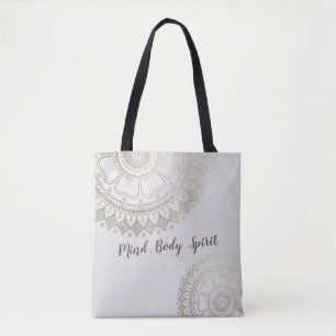 Yoga Meditation Instructor Gold Mandala Flowers Tote Bag