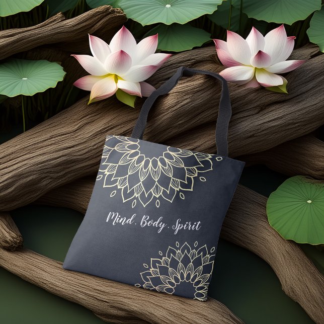 Yoga Meditation Instructor Gold Mandala Flowers Tote Bag (Creator Uploaded)