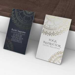 Yoga Meditation Instructor Gold Mandala Navy Blue Business Card