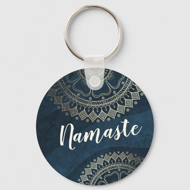 Yoga Meditation Instructor Gold Mandala Navy Blue  Key Ring (Front)