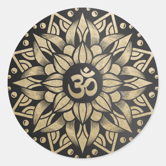 Yoga Meditation Instructor Gold Mandala Om Symbol Classic Round Sticker (Front)