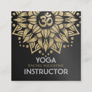 Yoga Meditation Instructor Gold Mandala Om Symbol Square Business Card