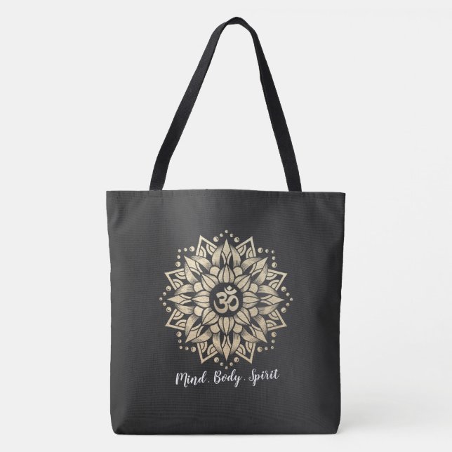 Yoga Meditation Instructor Gold Mandala Om Symbol Tote Bag (Front)
