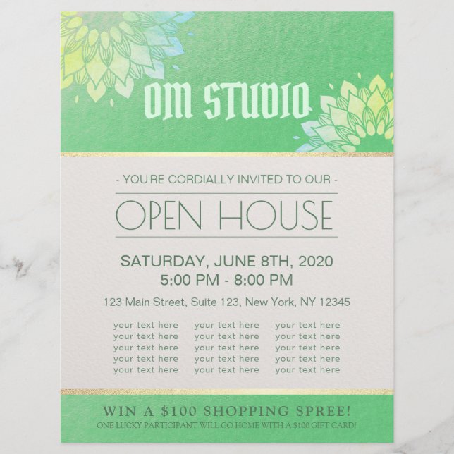 Yoga Meditation Instructor Gold Mandala Open House Flyer (Front)