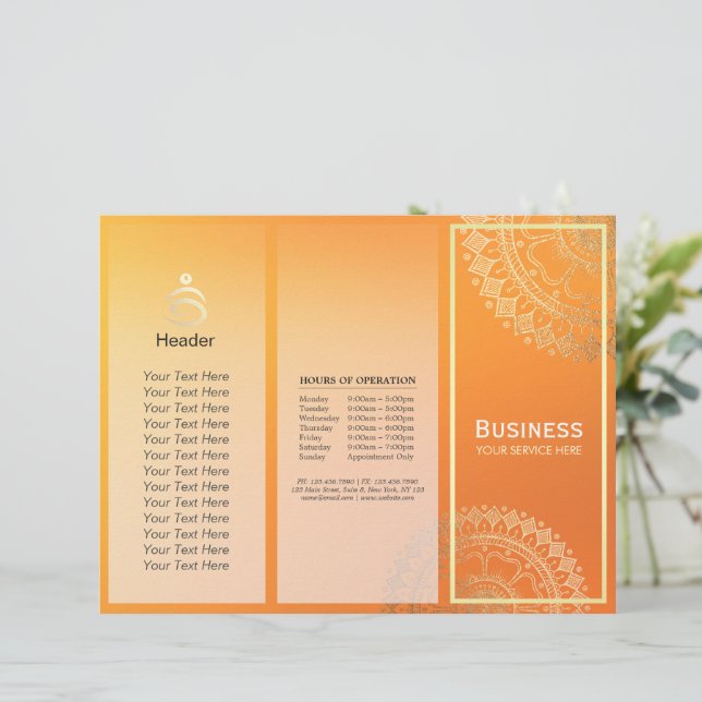 Yoga Meditation Instructor Gold Mandala Tri-Fold (Standing Front)