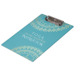 Yoga Meditation Instructor Green Blue Gold Mandala Clipboard