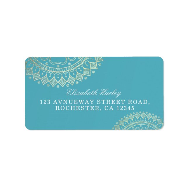 Yoga Meditation Instructor Green Blue Gold Mandala Label (Front)