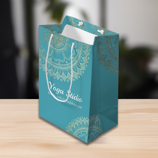 Yoga Meditation Instructor Green Blue Gold Mandala Medium Gift Bag (Creator Uploaded)