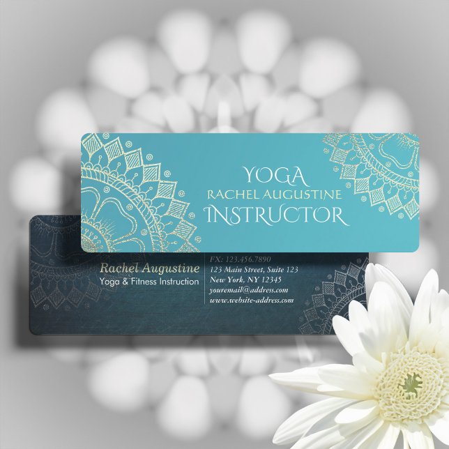 Yoga Meditation Instructor Green Blue Gold Mandala Mini Business Card (Creator Uploaded)