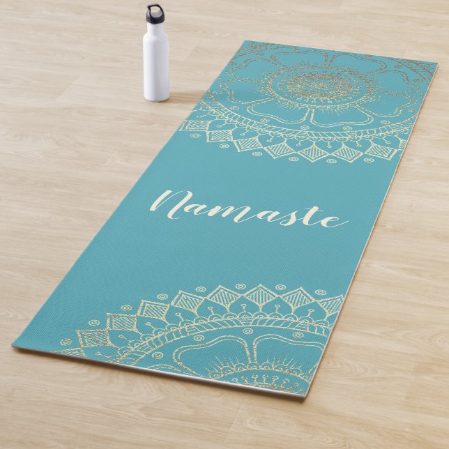 Yoga Meditation Instructor Green Blue Gold Mandala Yoga Mat (In Situ)