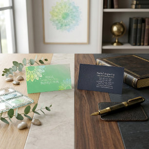 Yoga Meditation Instructor Green Gold Foil Mandala Business Card