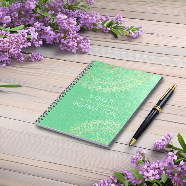 Yoga Meditation Instructor Green Gold Foil Mandala Notebook (Creator Uploaded)
