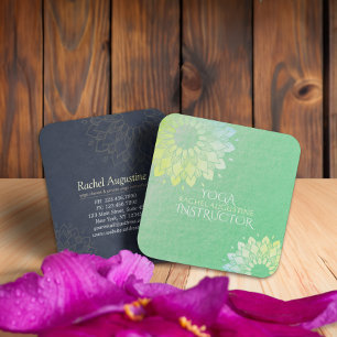 Yoga Meditation Instructor Green Gold Foil Mandala Square Business Card
