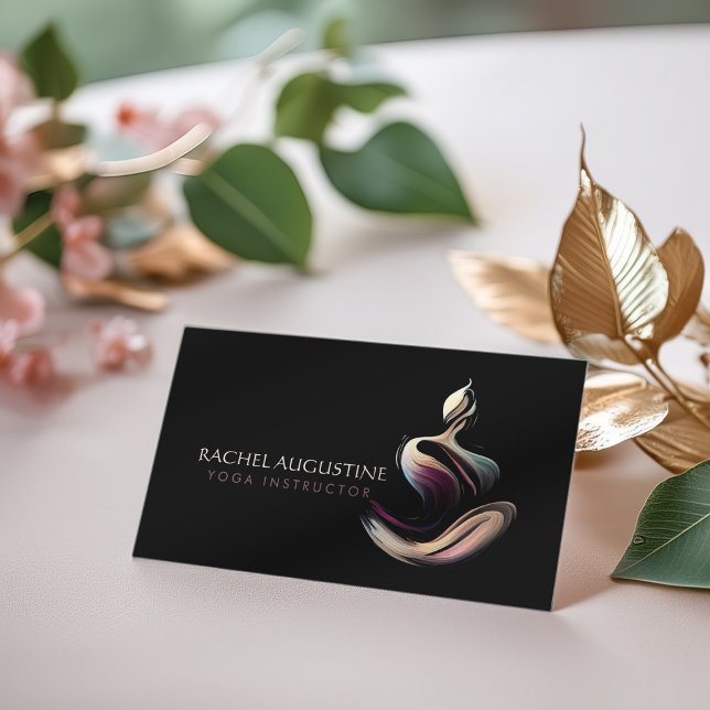 Yoga Meditation Instructor Lotus Pose Brush Stroke Business Card (Creator Uploaded)