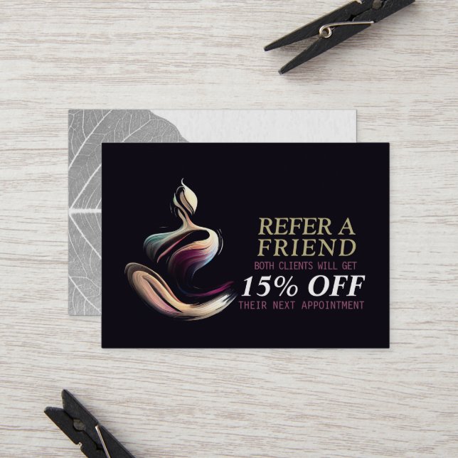 Yoga Meditation Instructor Lotus Pose Brush Stroke Referral Card (Front/Back In Situ)