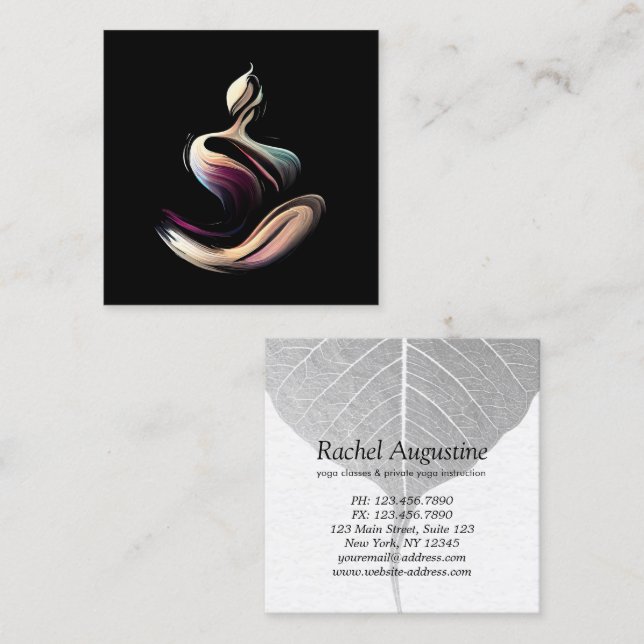 Yoga Meditation Instructor Lotus Pose Brush Stroke Square Business Card (Front/Back)
