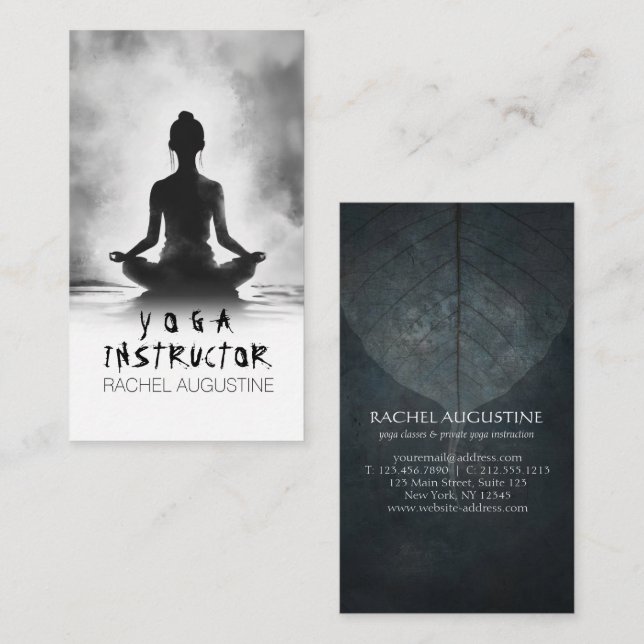 Yoga Meditation Instructor Lotus Pose Ink Painting Business Card (Front/Back)
