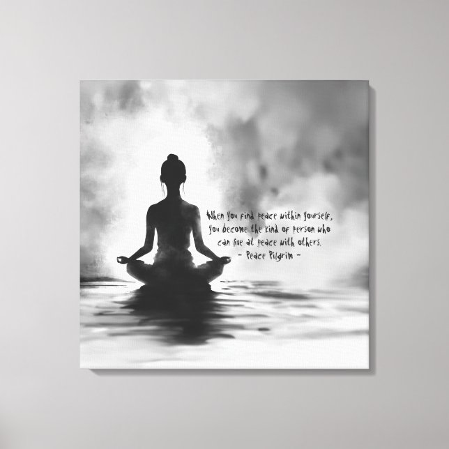 Yoga Meditation Instructor Lotus Pose Ink Painting Canvas Print (Front)