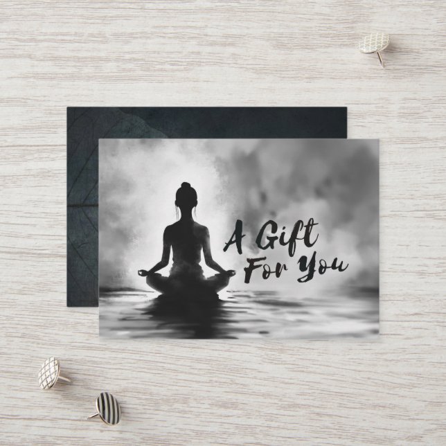 Yoga Meditation Instructor Lotus Pose Ink Painting Discount Card (Front/Back In Situ)