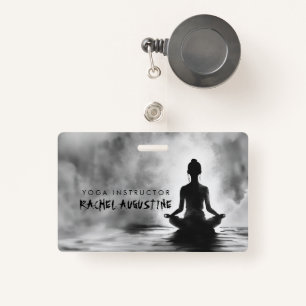 Yoga Meditation Instructor Lotus Pose Ink Painting ID Badge
